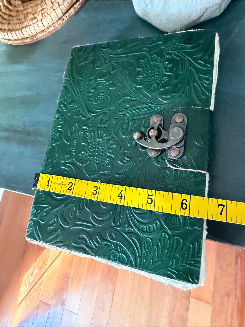Handmade Green Leather Journal, Antique Deckle Edge Paper - Picture 7 of 14